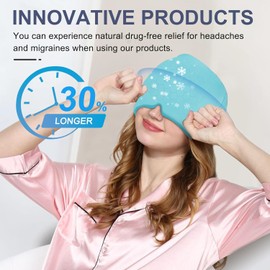 Migraine Headache Relief Cap, Gel Ice Head Wrap, Hot and Cold Therapy, Headache Eyes Mask for Sinus, Puffy Eyes, Tension and Stress Relief (Blue & Purple)