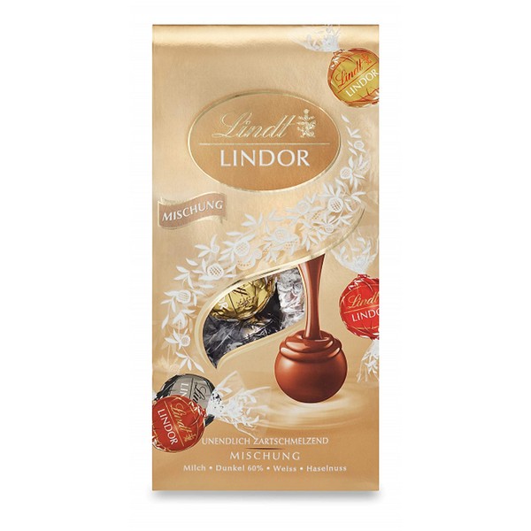 Lindt Chocolate LINDOR Mix | 137 g Bag | Approx. 10 Balls with Soft Melting Filling in Milk, Dark 60%, White, Hazelnut | Chocolate Gift | Gift