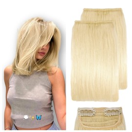 2 Pcs Short Hair Extensions, Extensions Clip in Human Hair, Hair Pieces for Women 10 Inch Platinum Blonde