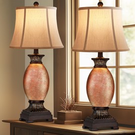 29" Tall Farmhouse Rustic Table lamps Set of 2 for Living Room,3-Color Temperature Dimmable Country Antique Bedroom Nightstand Lamps for Retro Decor,Amber Vintage Traditional Bedside Lamp (Dark Brown)