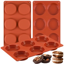 Sakolla 3 Pack Muffin Top Pans, 6 Cavities Silicone Egg Molds for Breakfast Sandwiches, Whoopie Pies, Hamburger Bun, English Muffins, Tarts, Corn Bread (Brick Red) ﻿ ﻿