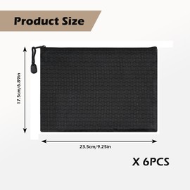 Pack of 6 Money Bags, Bank Bag, 24 x 18 cm A5 Wallet, Waterproof Bank Folder with Zip, Document Bag, Black for Household, Business, School, Cosmetic Bag, Black, Zipper Bag, black