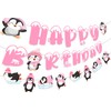 kreat4joy Penguin Birthday Decoration Girl, Winter Theme Happy Birthday Banner