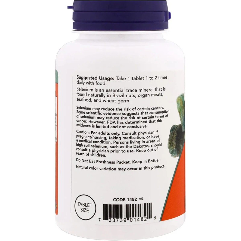 Selenio 100 Mcg Mineral Esencial Now 100 Tabletas Sabor Neutro
