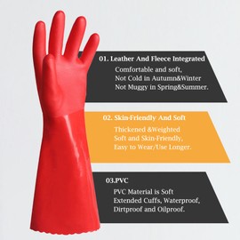 KAQ 3 Pairs PVC Rubber Gloves with Cotton Lined, Anti-Slip Dishwashing Gloves, Heavy Duty Kitchen Gloves for Washing Dishes, Household Gloves for Working, Painting, Pet Care, Handling Chemicals