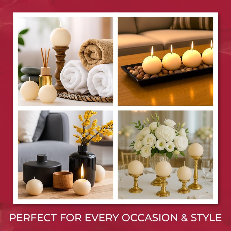 Biedermann & Sons 8-Hour Long Burning Unscented Round Ball Candles,
