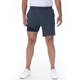 Mens Casual Khaki Golf Shorts 7 Inch Inseam Regular Fit Built-in Liner Stretch Elastic Waistband Zipper Pockets No Pill