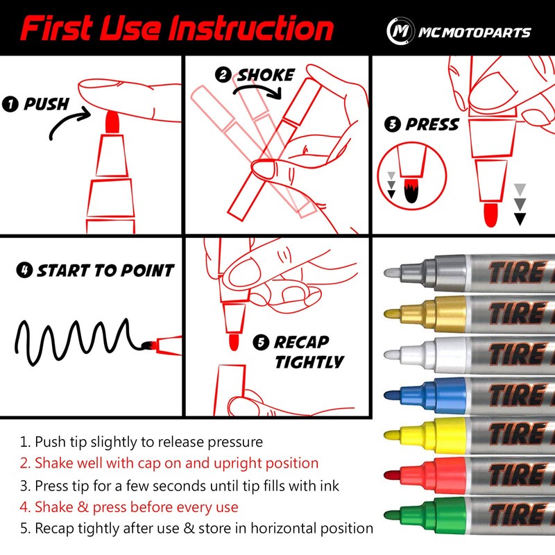 MC MOTOPARTS Permanent Color Tire Pen Marker Lettering Paint Drawing