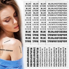 PAGOW 5 Sheets Temporary Tattoo Letters, Waterproof Fake Tattoos, Temporary Tattoo Stickers for Adults Men Women Face Body Fingers (Black)