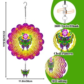 MeyRolizn Hanging Butterfly Wind Spinners Outdoor, 3D Stainless Steel Laser Cut Wind Sculptures, Metal Kinetic Wind Catchers & Spinners for Window Indoor Garden Decor Yard Art (Red)