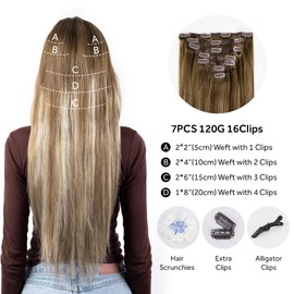 SoBeauty Clip in Hair Extensions Real Human Hair, Silky Straight Remy Hair Extensions for Women, Balayage Walnut Brown to Ash Brown and Bleach Blonde #3TP8/613 16Inch 120G 7PCS