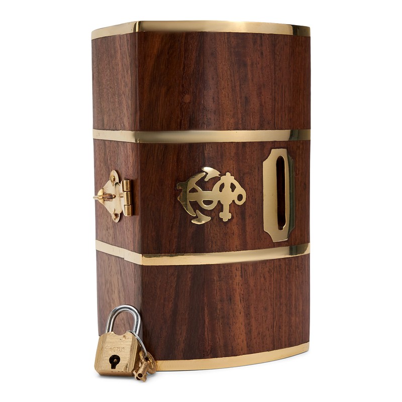 NKlaus 11736 Maritime Money Box Treasure Chest Wood and Brass