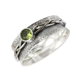 JEWELSTREZORO Peridot Edelstein Spinnerring 925 Sterling Silber Meditationsring Männer & Frauen Spinnerring Geschenkartikel Schmuck TSR143B_71 (22.6)