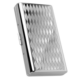 Goshentech Retro Diamond Pattern Metal Case 14 Capacity Silver Plated Double Sided Bank Card Holder Cash Box (100mm King Size) (Silver)
