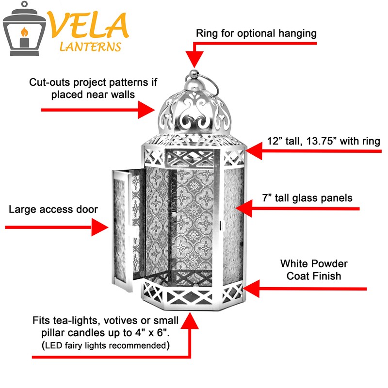 Decorative Lantern for Room Home Bath Bedroom Decor, Large, White