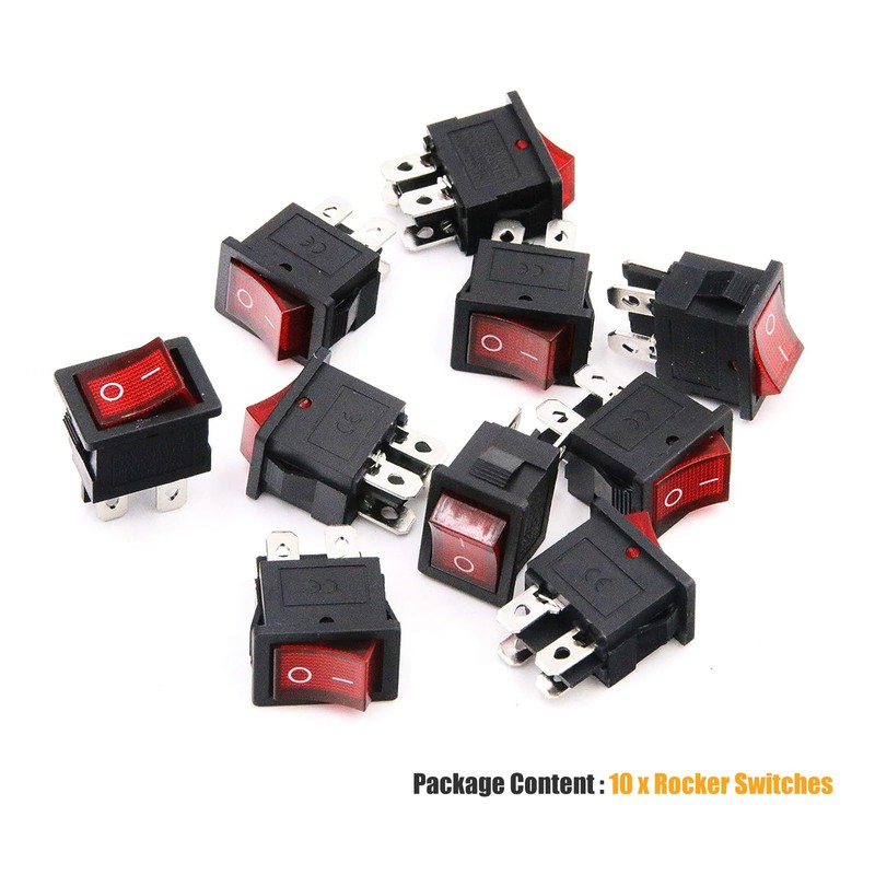 RuoFeng KCD1-104N ON-OFF 4 Pin 2 Position Red LED Light