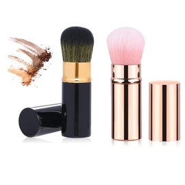 2 Stück Make-up-Pinsel für das Gesicht, einziehbarer Kabuki-Pinsel, Reisepinsel, Make-up-Pinsel, geeignet für lose Puder, gepresstes Pulver oder flüssige Kosmetik (8,5 cm)
