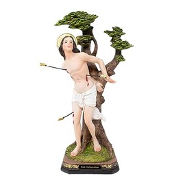 DVDMATINEMOVIES - Saint Sabastian Resin Statue, Multiple Sizes, Resin Material, San Sebastian, Home Decor, Events, Church, Tabletop (Medium - 12" Inches)
