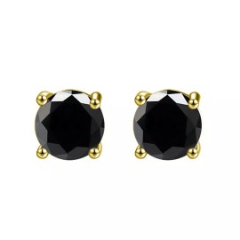 Paris Jewelry 10k Yellow Gold Created Black Diamond Round Stud Earrings 6mm Plated