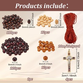 PLIGREAT 4 Sets DIY Rosary Jewelry Making Kit 356 Pcs Necklace Bracelet Making Set Wood Bead Metal Cross Kit Rosary Prayer Making Supplies for Beginners Rosary Easter Bracelet Necklace Jewelry Making