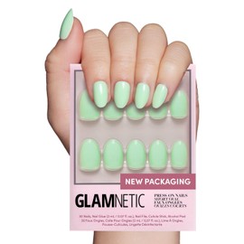 Glamnetic Press On Nails - Mint Green | Solid Opaque Pastel Green Short Oval Nails, Reusable | 15 Sizes - 30 Nail Kit