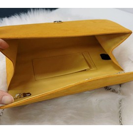 LeahWard Women's Faux Suede Leather Clutch Bag Wedding Bridal Prom Handbags 809 (Mustard)