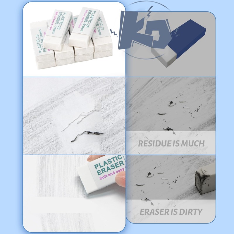 YEEKORO Pencil Erasers for Kids, White Art Erasers for Drawing
