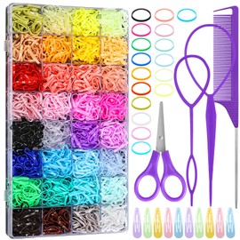 32 Colored Elastic Hair Ties, 1700 Pieces Hair Rubber Bands Rubber Hair Ties with 14 Styling Tools Hair Tie Cutter Hair Accessories for Girls, Baby, Toddler, Kids