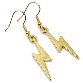 Lightning Earrings, Shiny Gold Charm Beads on Nickel Free Gold Tone Hooks : 47mm long, Everyday Drop Earrings, Lightning Strike Gift Idea for Women, Storm and Thunder Earrings