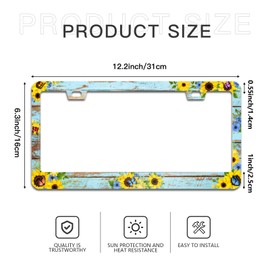 Sunflower Butterfly License Plate Frame Beach Wooden Board License Plate Frames Aluminum Car Accessories Cover with 2 Holes and Screws 12 x 6 Inch for Front Rear Car Plate Decor for Women Men