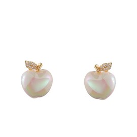 Apple Stud Earrings for Women Gold Apple Teacher Earrings Back to School Teacher Earrings Pearl White Stud Earrings Trendy Elegant Jewelry Accessories (white)