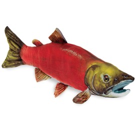 Real Planet Fishing Stuffed Animal - Sockeye Salmon Trout Bass Plush Stuffed Toy for Kids, Fishing Gifts for Men, Plush Freshwater Fish Toys (Salmon, 14") (14.25" Long)