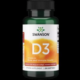 Cápsulas blandas de vitamina D-3 de alta potencia Swanson, 5.000 UI, 250 unidades