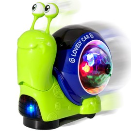 Hunfur Luminous Crawling Snail Baby Toy, Auto Obstacle Avoidance, Projection Light Music Interactive Sensory Snail Toy for Baby Walking Toddler 12-18 36 Months
