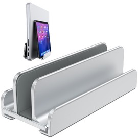 MOKURU Vertical Laptop Stand, Aluminum Laptop Holder, Adjustable 3-in-1 Design, Compatible with MacBook, MacBook Pro/Air, Dell, HP, Lenovo, Up to 17.3 inches (Silver)