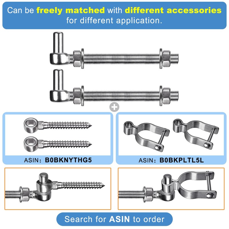 Insaga M16x 8'' J-Bolt Gate Hinge, 304 Stainless Steel J-Bolt