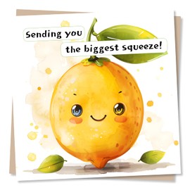 Cute Lemon Birthday Card - Sending You The Biggest Squeeze - Happy Birthday Card For Women, Men, Friend, Bestie