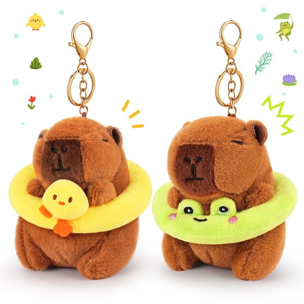 Achwishap 2PCS Capybara Plush Keychain,Cute Keychain Capybara Stuffed Animal,Soft Capybara