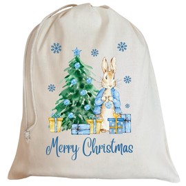 Second Ave Cute Blue Bunny Rabbit Christmas Sack Cotton Drawstring Xmas Santa Sack Bag Gift Boys