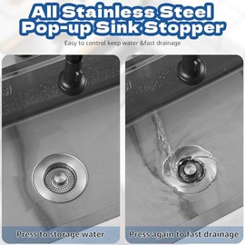 Tapón de colador de drenaje para fregadero de cocina 4 en 1, Pollock SUS304 de acero inoxidable con cesta de colador, tapón de fregadero de cocina antiobstrucción para drenaje estándar de EE. UU