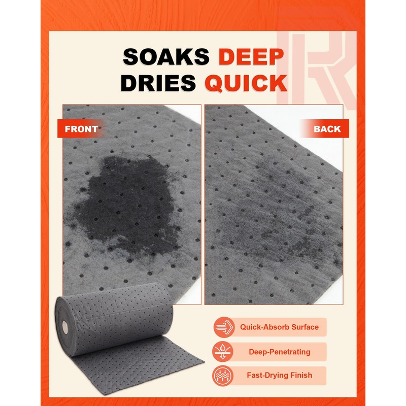 15" Wx25'L Oil & Water Absorbent Pads Mat Roll |