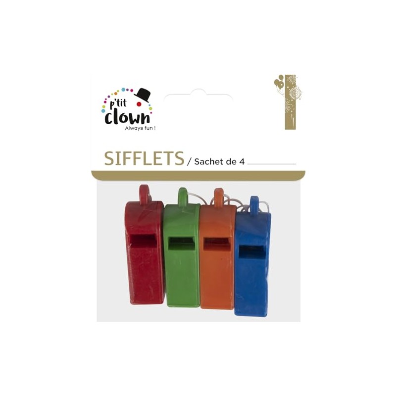 P 'tit clown 22114 Plastic Whistles – Pack of 4