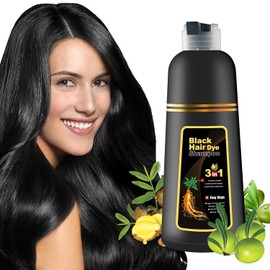 Champú para teñir el cabello negro: Champú Mágico de color para el cabello de mujeres - Cubre el 100% de las canas- Tinte 3 en 1 instantáneo. Con ingredientes herbales, fácil de usar, sin ensuciar, larga duración, libre de PPD y amoníaco. 500 ml