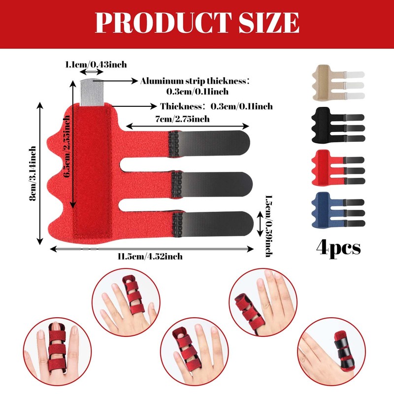 Zovator Finger Splint Set of 4, Adjustable Finger Orthosis with