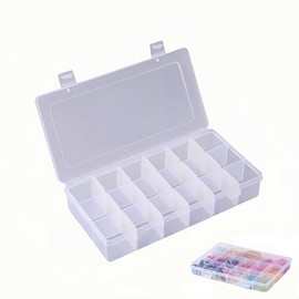 WizeFolk 18-Compartment Storage Box,Things Crafts Storage Box,Reusable Clear Bead Organizer Fishing Tackles Box with Adjustable Dividers for Tools，Jewelry Bead Organizer Box(20.8 x 10.6 x 3 cm)