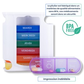 MEDIPILL Tower Tin Pill Box Weekly Calendar French Weekly Organiser of Medicines 7 Days 4 Taking Times per Day 28 Compartments BPA Free Pack of 1 MED-S28T-A-F