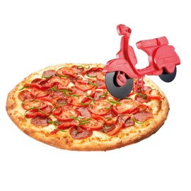 KB KITCHEN BASICS Pizza Cutter, 9-Inch Retro Scooter Cutter with Stainless Steel Wheels, Italian-Inspired Fun & Creative for Kids, Non-Stick Pizza Cutter with Unique Kickstand (Red)