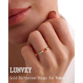Lunvky Gold Birthstone Rings for Women Mother Dainty Stackable Gold Rings Non Tarnish Thumb 14k Gold Plated CZ Emerald Ruby Gemstone Ring Jewelry Birthday Gift for Mom Daughter Band Size 6