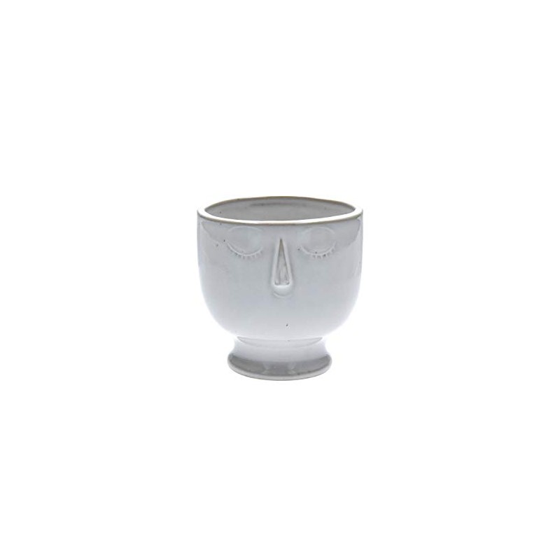 Gisela Graham Glazed Round Face Design Pot Cover, Large, White,