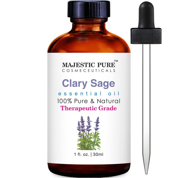 MAJESTIC PURE Clary Sage Essential Oil, Therapeutic Grade, Pure and Natural, for Aromatherapy, Massage, Topical & Household Uses, 1 fl oz